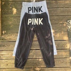 SOLD Victoria's Secret Pink Embroidered 2 Pairs Gray and Black Campus Sweatpants